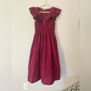 Universal Thread Women's Flutter Sleeveless Embroidered Dress in burgundy Large